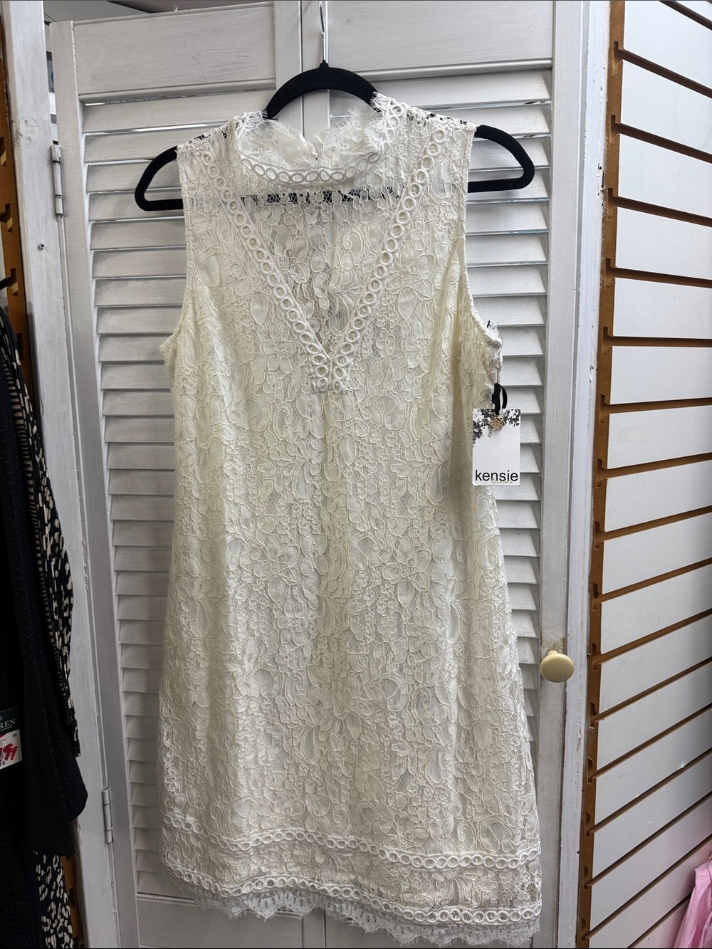 Kensie Cream Lace Sleeveless High-Neck Shift Dress